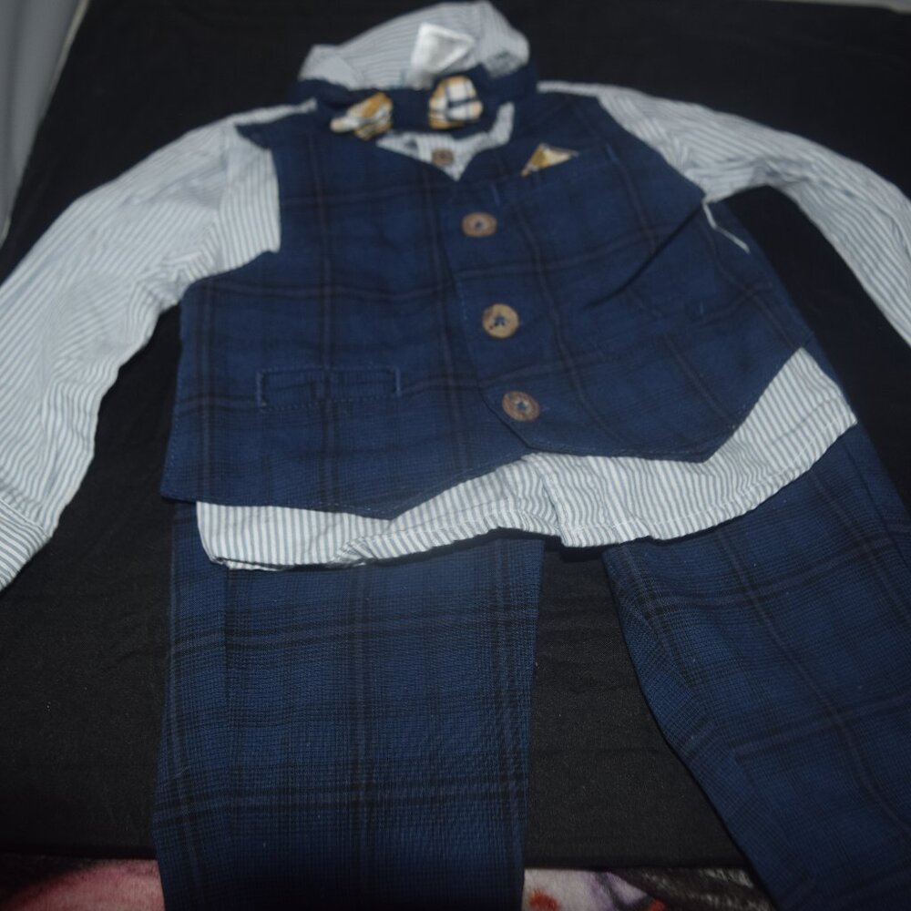 Little Lad 4-Piece Long Sleeve Shirt, Mock Vest, Pants, & Bow Tie Set 12 months